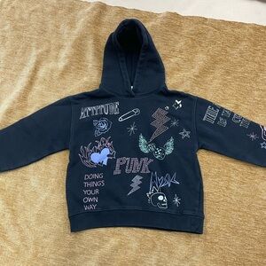 Zara pullover hoodie. Girls size 8 - 9. Black with multi color design